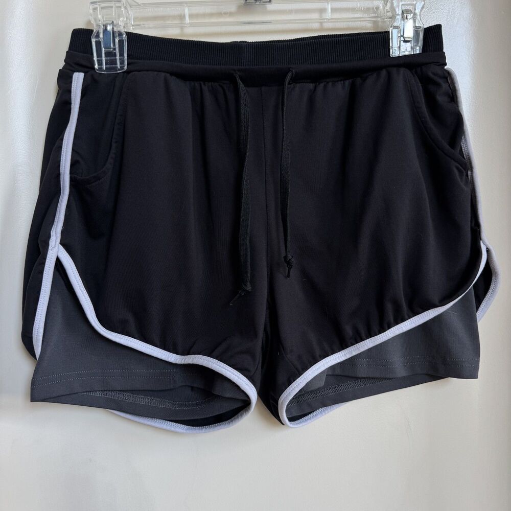 Black Workout Shorts with Pockets White Stripe and Gray Built in Spandex Size XS